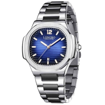 Front view of LONGBO Aurelius men analog watch silver black blue