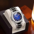 Angled view of LONGBO Aurelius octagonal men watch silver blue